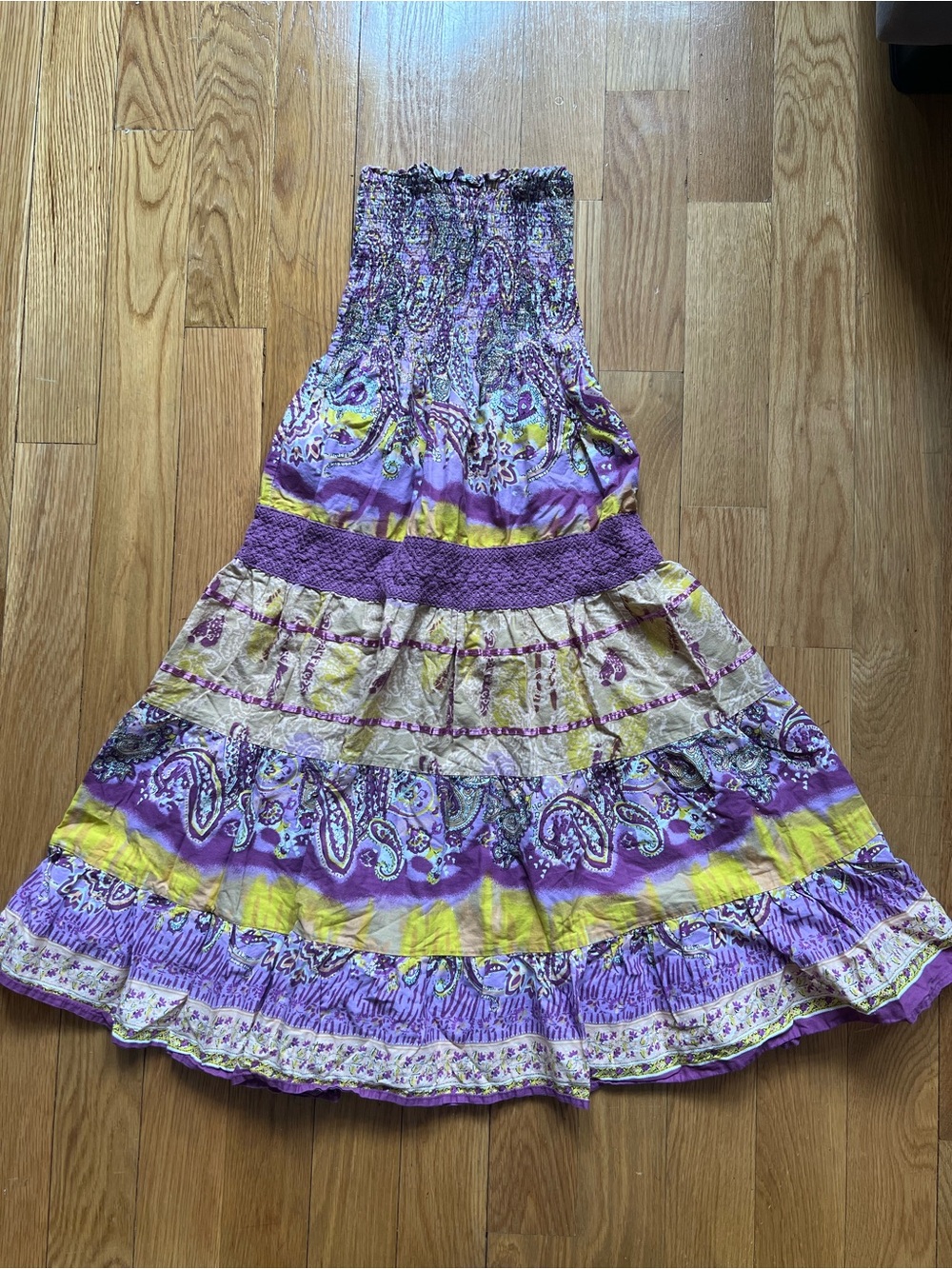 She's Cool Y2K Purple Tiered Smocked Boho Strapless Maxi Tube Dress Size S